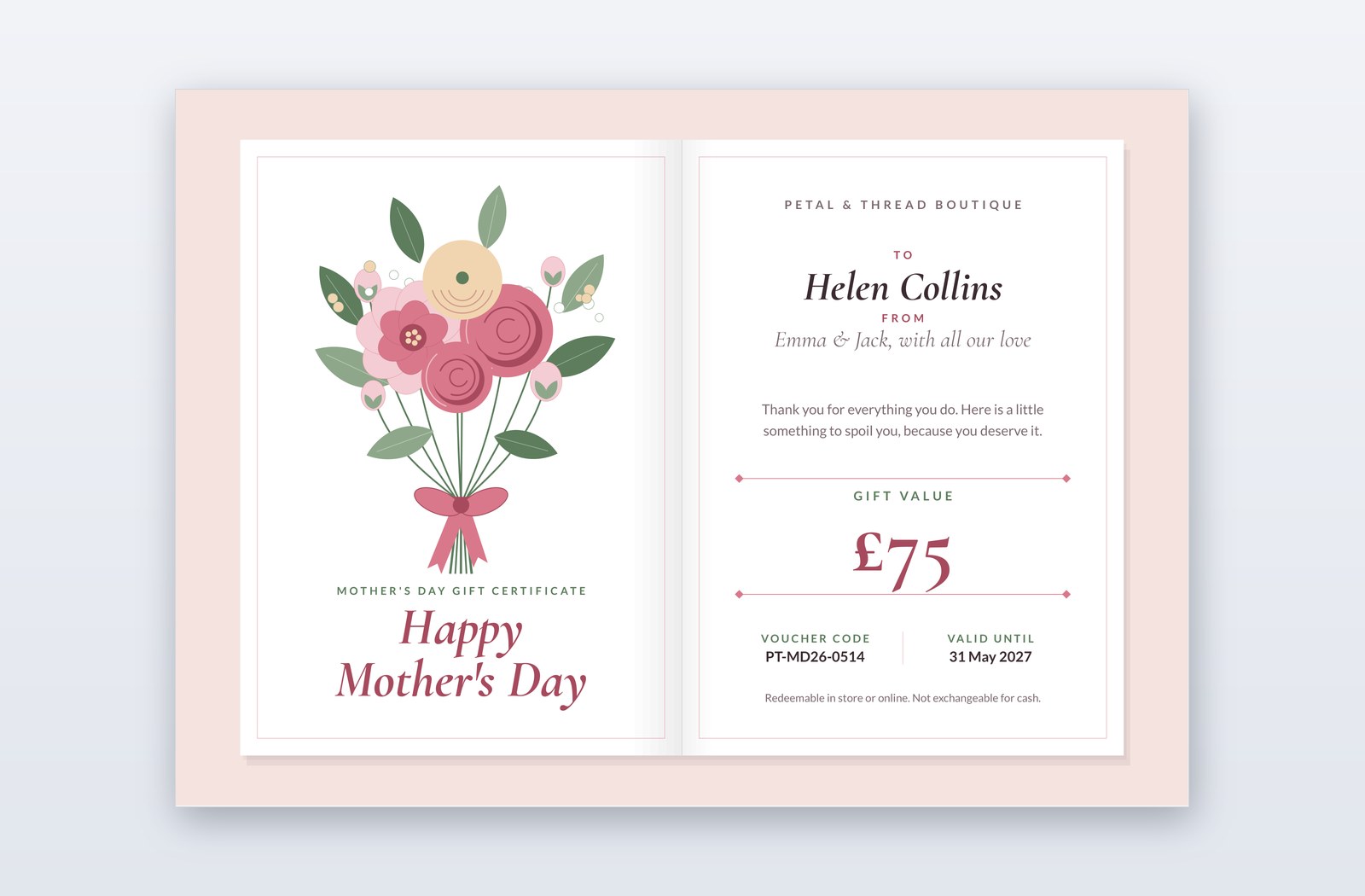 Meme Powerpoint Bon cadeau fête des mères – modèle Sweet Pea | PPT-Design