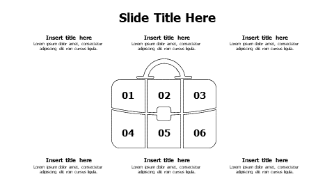 6 points outline divided hand bag infographic