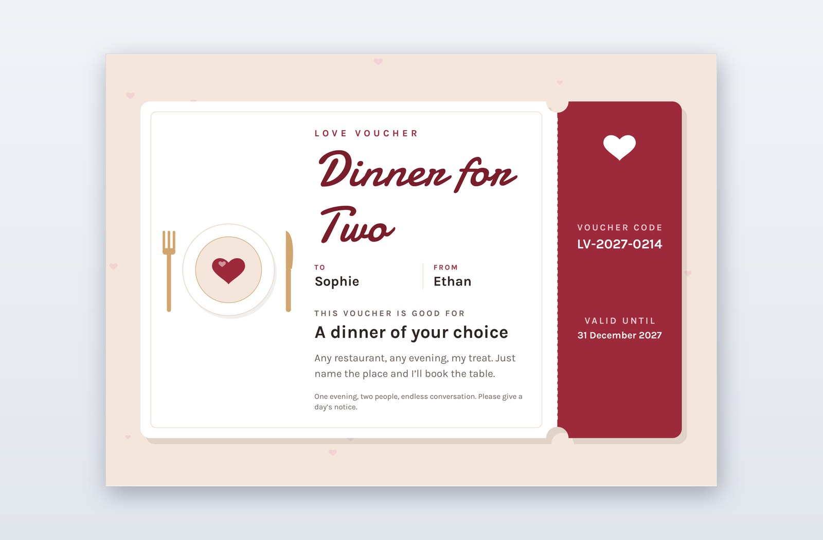 Free Love Voucher Template – Dinner for Two | PPT-Design