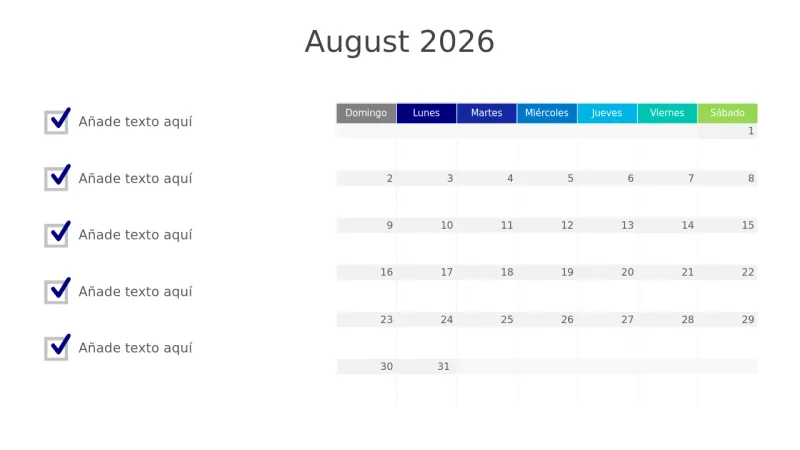 Plantilla de Calendario Mensual de Agosto 2026 … | PPT Design