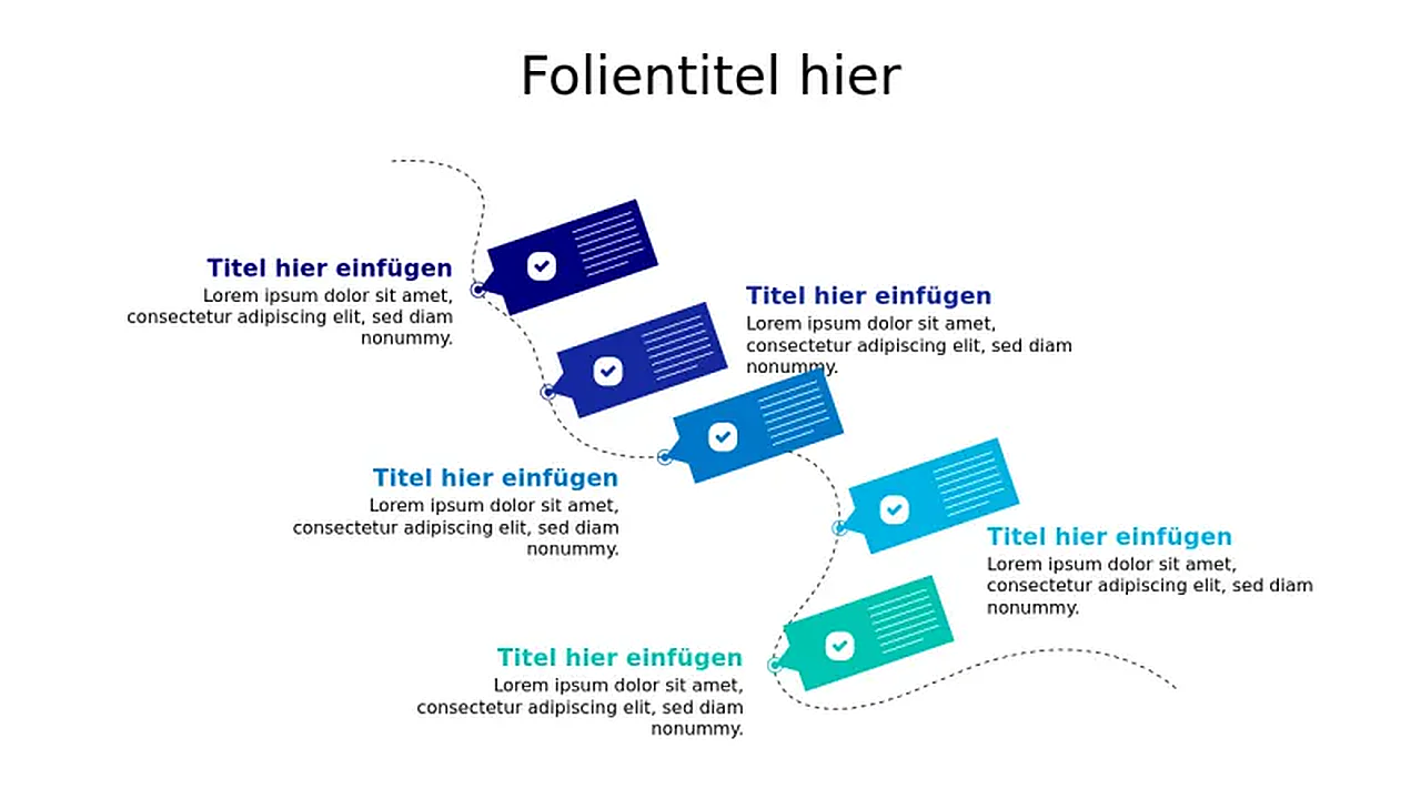 Tag Process Next Process 5-Schritte Diagonales Tag Prozessfluss | PPT Design