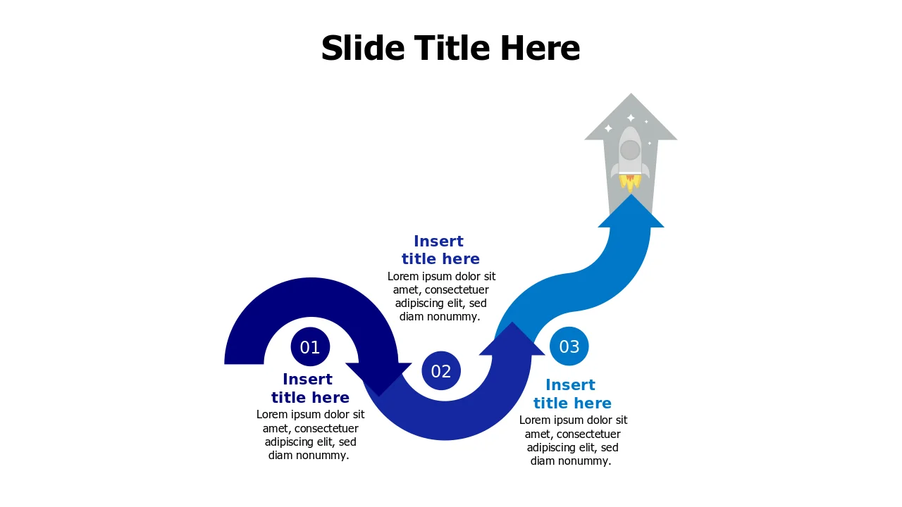 3-Step Launch Process Curved Arrow Diagram | PPT Design