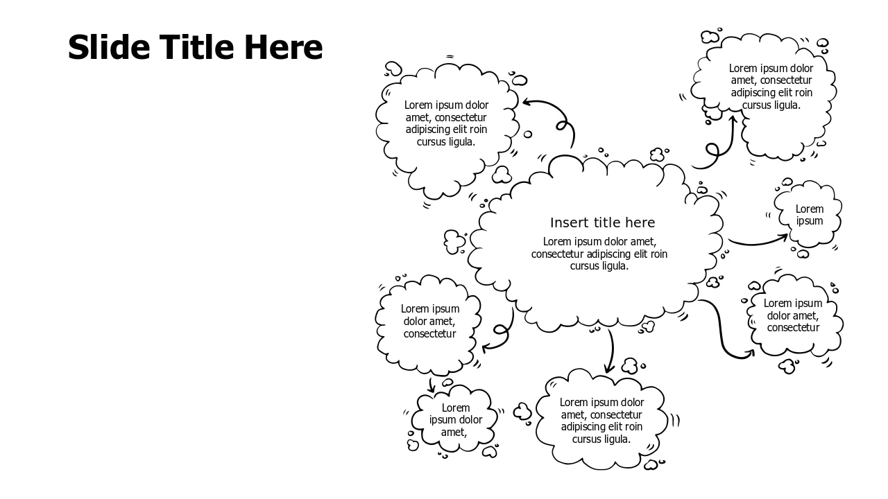 Seven Cloud Speech Bubbles Mind Map | Branching | PPT Design