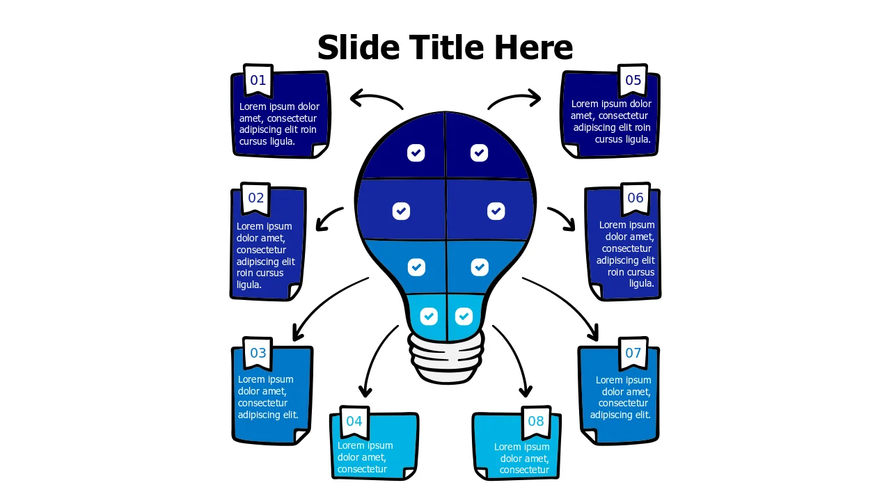 8-Section Lightbulb Brainstorming Sticky Notes | PPT Design