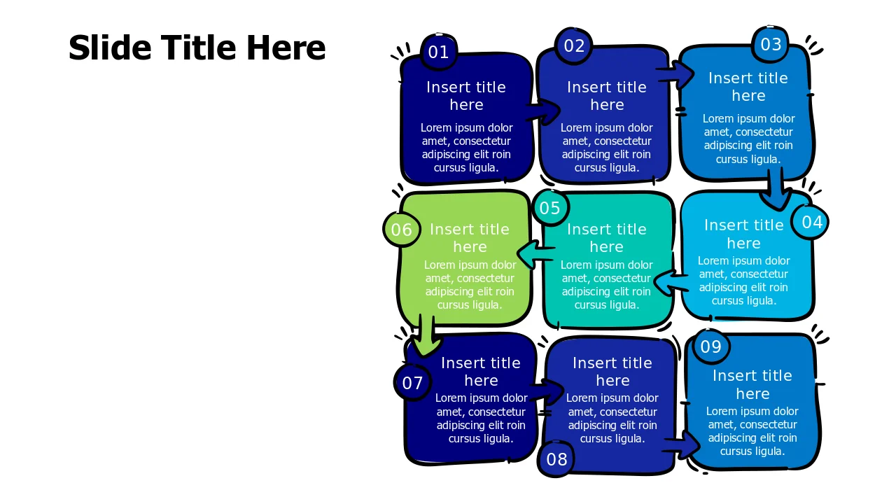 9 Block Process Nine Block Process Flow Doodle Diagram | Arrows | PPT Design