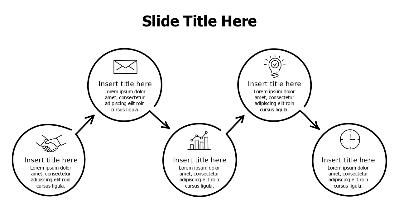 Five Step Zigzag Process Flow Circles | Arrows | PPT Design