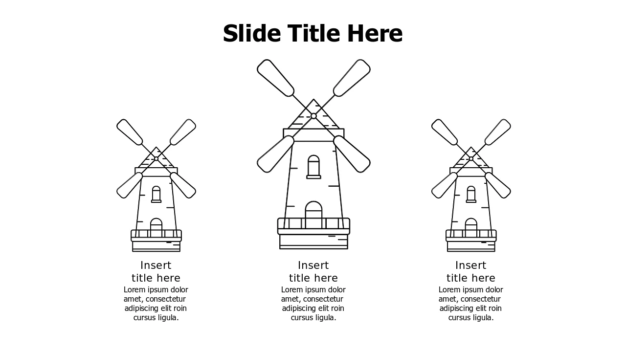 Three Windmill Outline Process Diagram | PPT Design