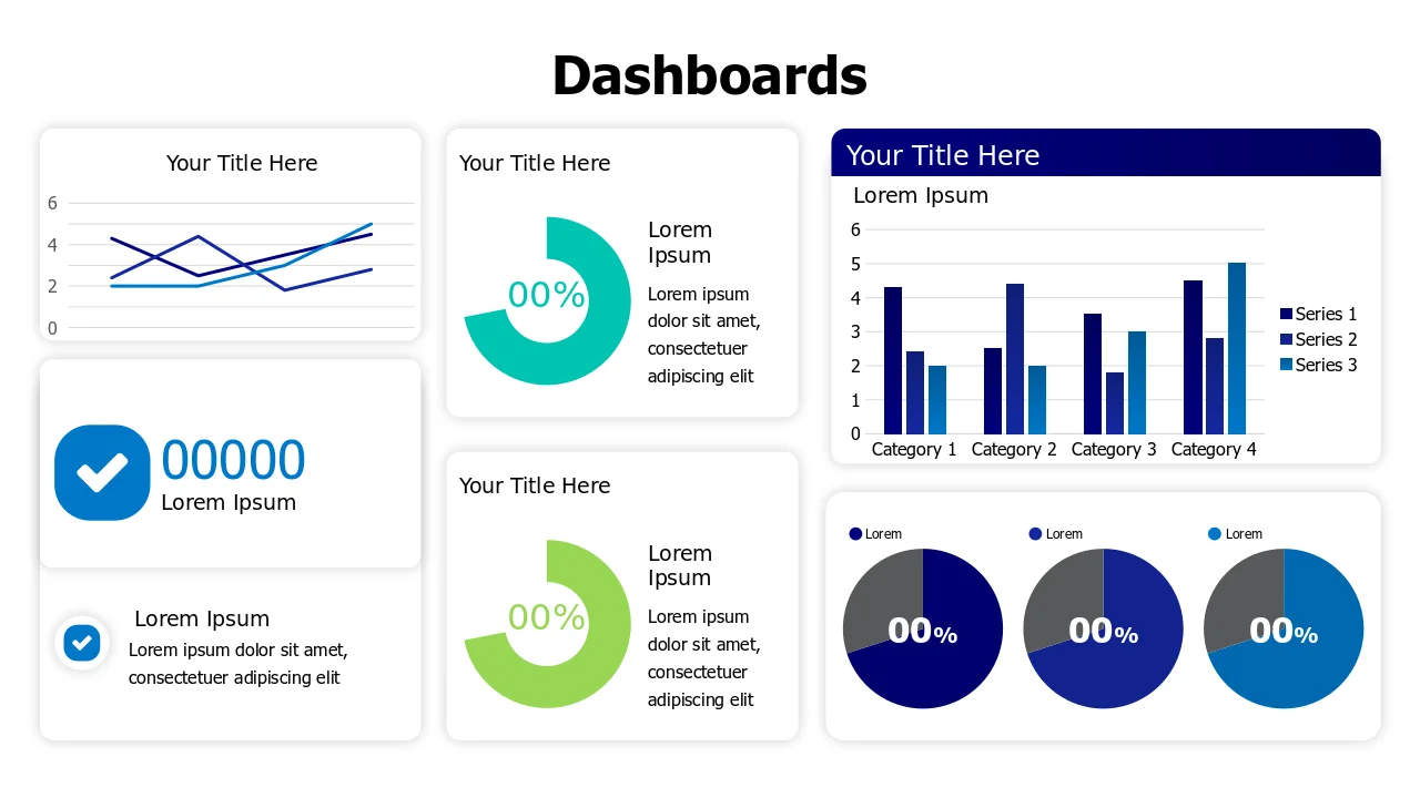 Six Panel Business Metrics Dashboard Layout | PPT Design