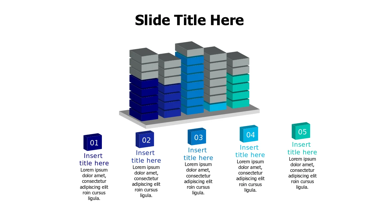 5-Column 3D Block Stack Chart | 3D | PPT Design