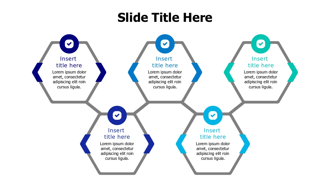 Five Step Hexagon Process Flow | Hexagon | PPT Design