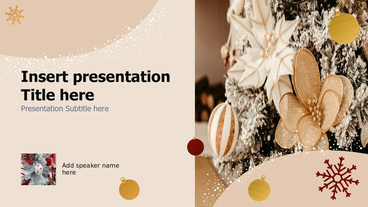 Christmas Tree Golden Ornaments Cover Template | PPT Design