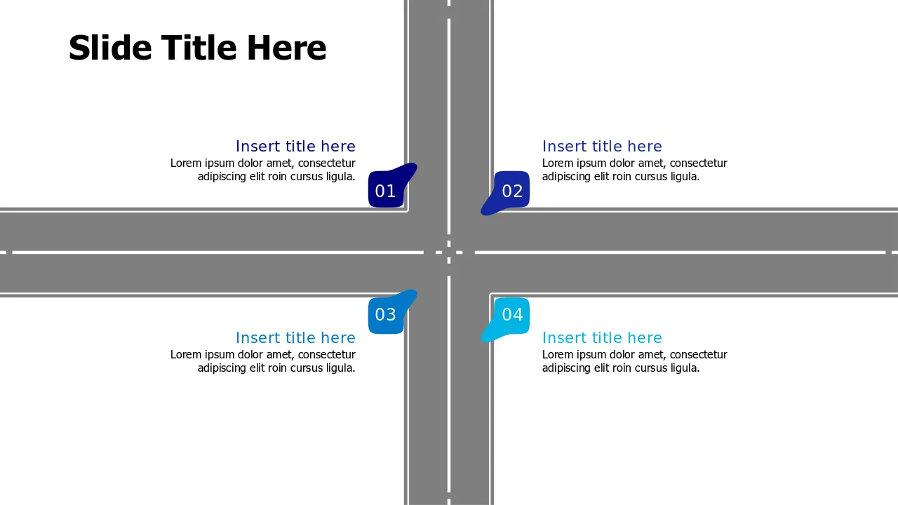 Intersection Powerpoint Draw Four-Way Intersection Decision Point Roadmap | PPT Design