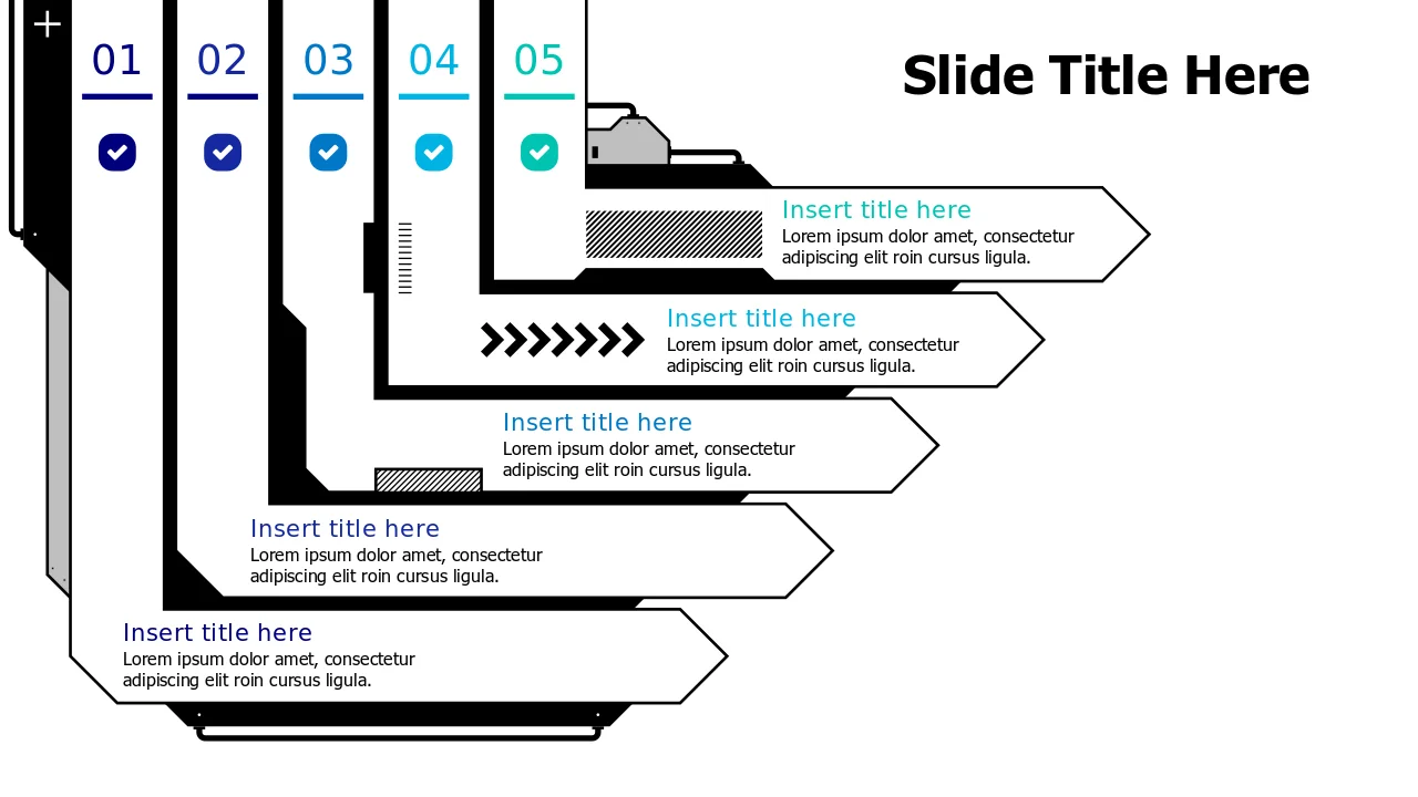 Five Step Process Flow Arrow Diagram | Arrows | PPT Design