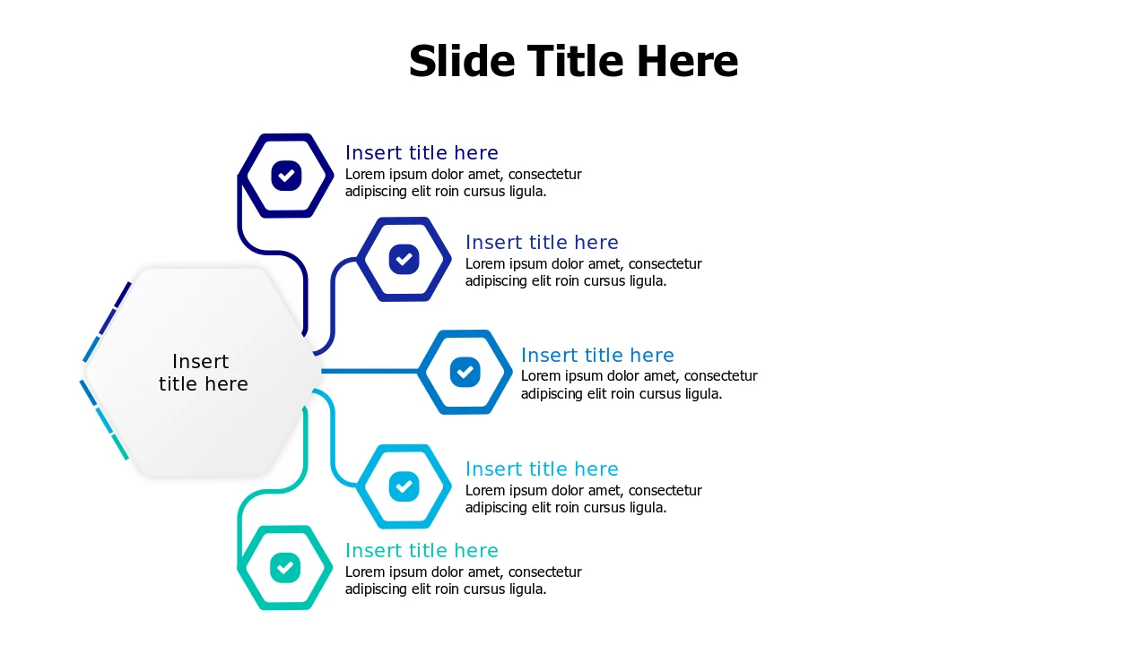Five Step Hexagonal Decision Tree Template | PPT Design