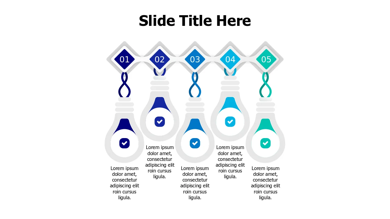 Five Step Innovation Process Light Bulb Chain … | PPT Design