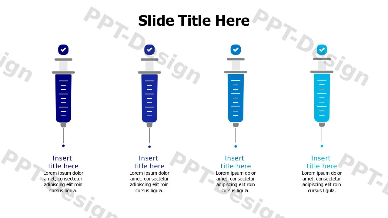 Syringe Table Flow Four Step Medical Syringe Process Infographic | Free PPT Template