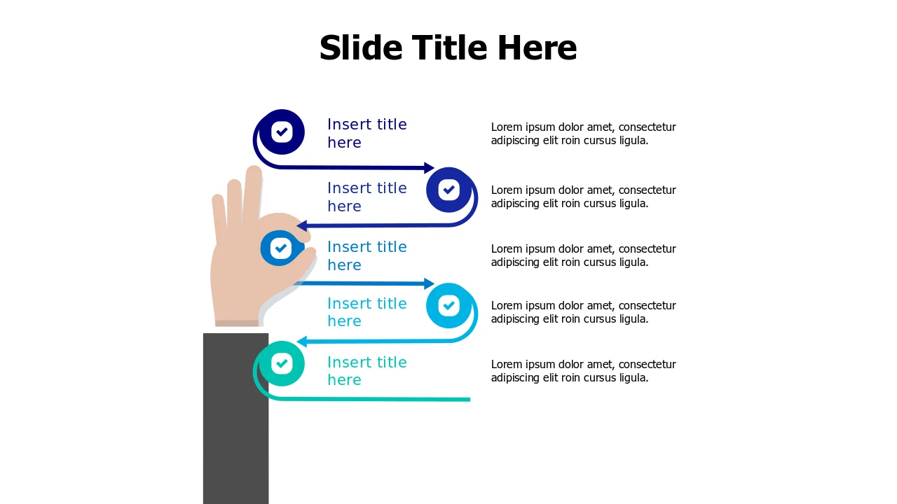 Five Step Hand Pointer Process Flow | Arrows | PPT Design