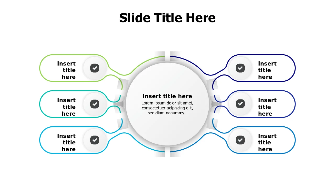 Six Point Central Hub Branching Layout | PPT Design