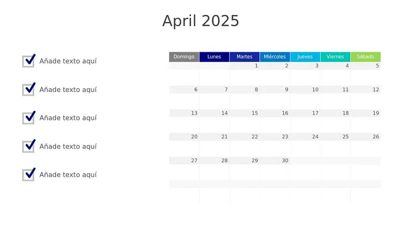 Plantilla de Calendario de Tareas de Abril 2025 | PPT Design