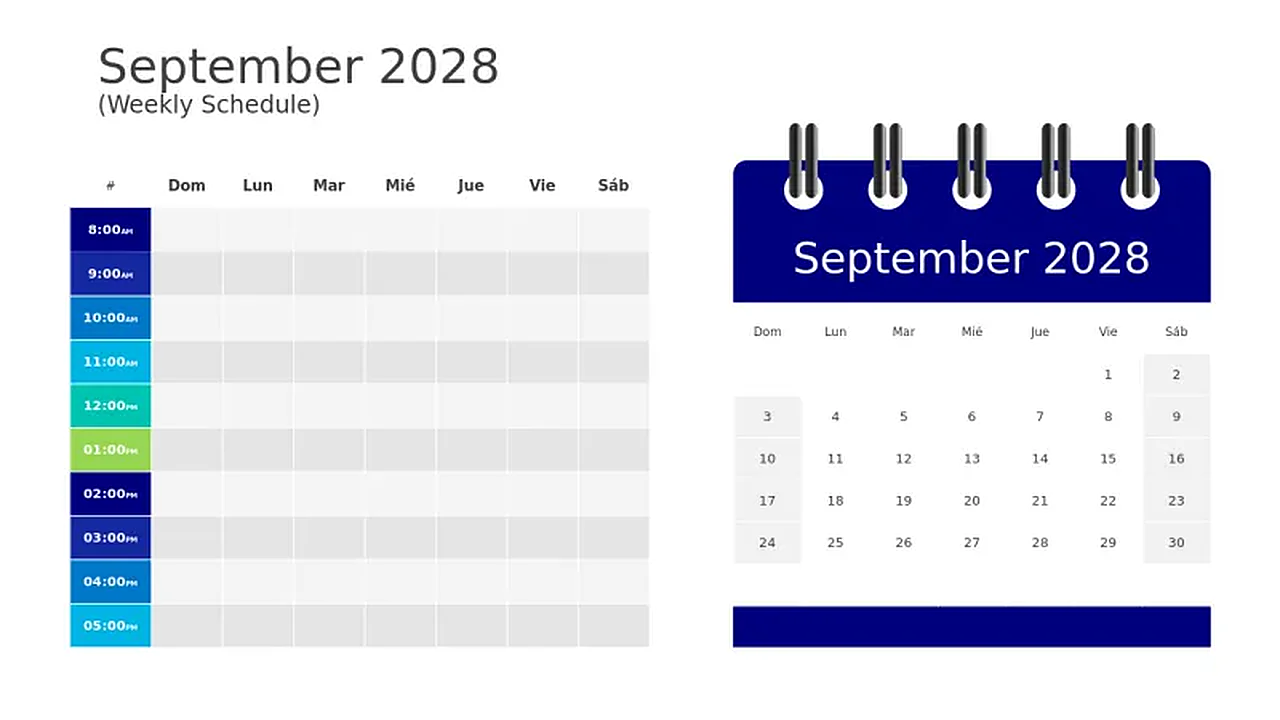 Planificador Semanal Horario de Septiembre 2028 | PPT Design