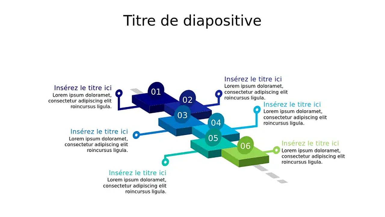 Feuille de route en blocs empilés 3D à 6 étapes | PPT Design