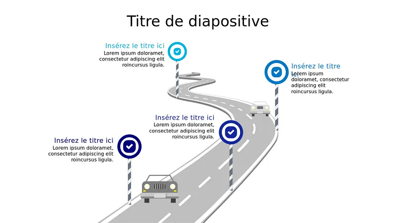 Feuille de route en courbe avec quatre jalons | PPT Design