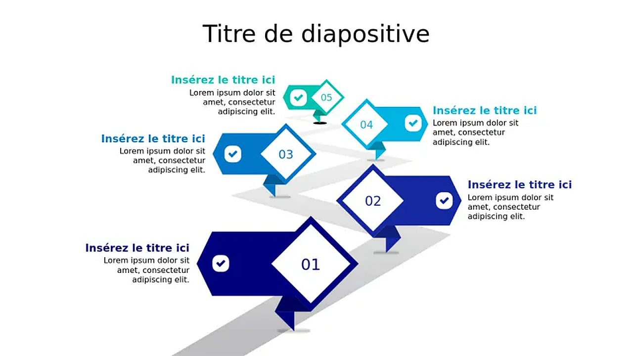 Feuille de Route en Flèche Zigzag à 5 Étapes | PPT Design