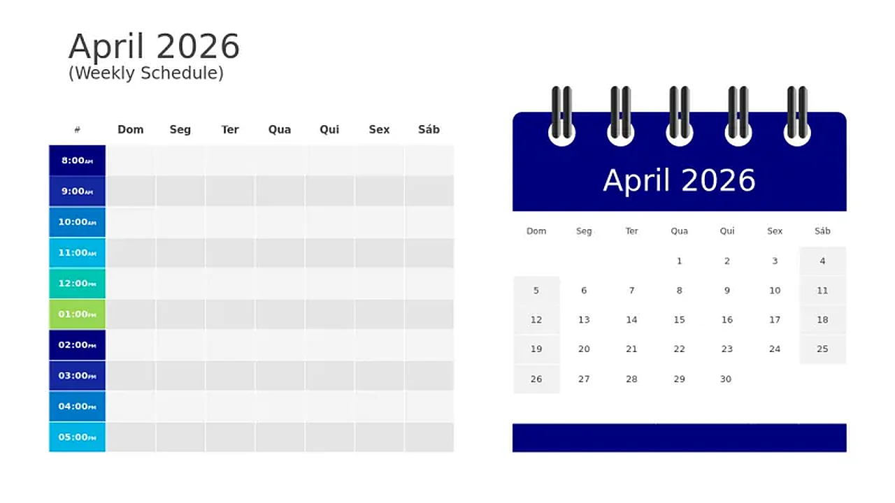 Grade de Horário Semanal de Abril de 2026 | PPT Design