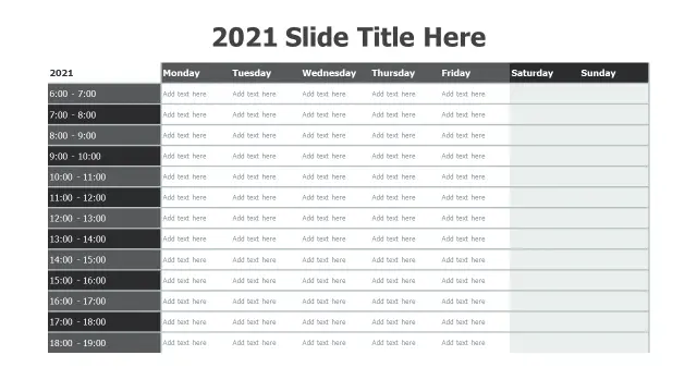 Weekly Hour Schedule Grid Calendar | Calendar | PPT Design