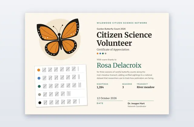 Wing Count – Dankesurkunde für Citizen-Science-Ehrenamtliche