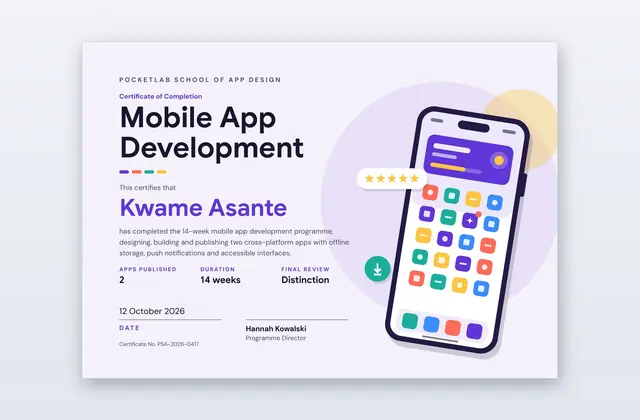 Home Screen – Zertifikat für App-Entwicklung