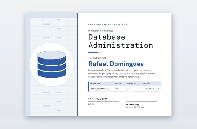 Tablespace – Zertifikat für Datenbankadministration