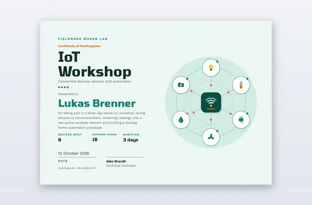 Smart Hub – Teilnahmezertifikat für den IoT-Workshop