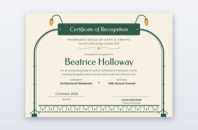 Ironbloom – Certificado de reconocimiento art nouveau