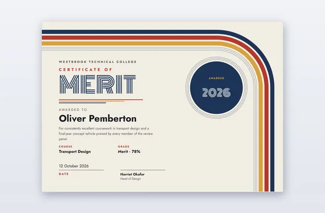 Moderne – Certificado de mérito streamline
