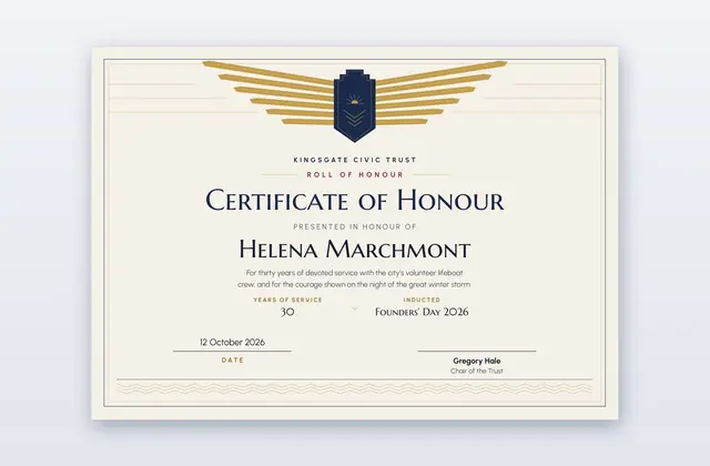 Pinion – Certificado de honor con alas