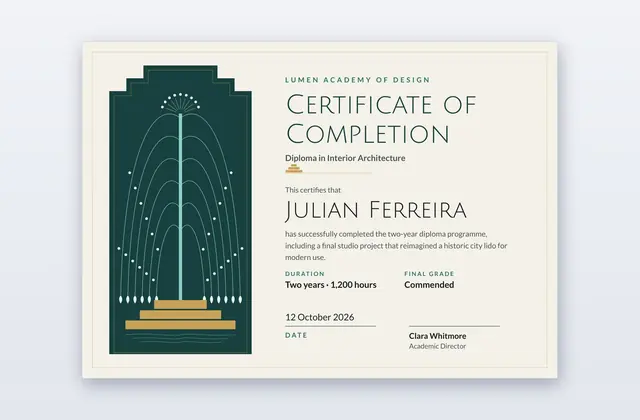 Fontaine – Certificado de finalización art déco