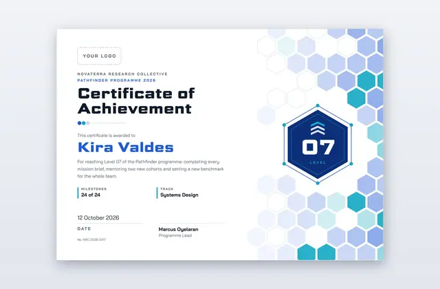 Hexfield – Certificado de logro futurista