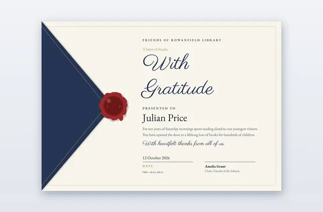 Certificado de gratidão – modelo Missive | PPT-Design