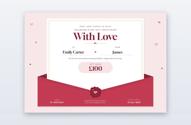 Bon cadeau de Saint-Valentin – modèle Love Letter