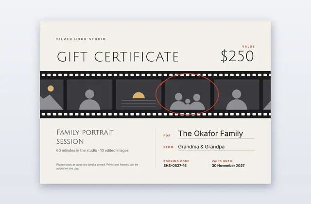 Bon cadeau séance photo – modèle Film Strip | PPT-Design