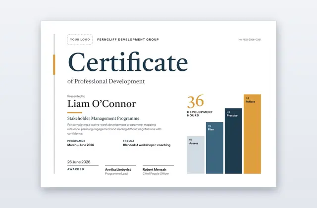 Certificado de desarrollo profesional – plantilla Crescendo