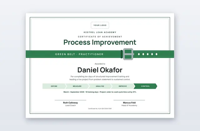 Free Process Improvement Green Belt Certificate Template – Notch