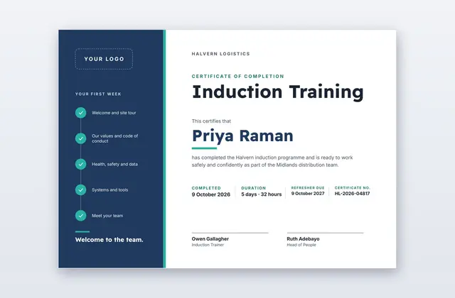Free Induction Training Certificate Template – Threshold