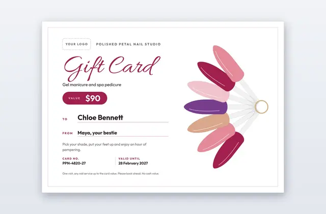 Free Nail Studio Gift Card Template – Almond | PPT-Design