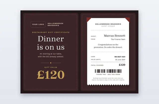Free Restaurant Gift Certificate Template – Bill Fold