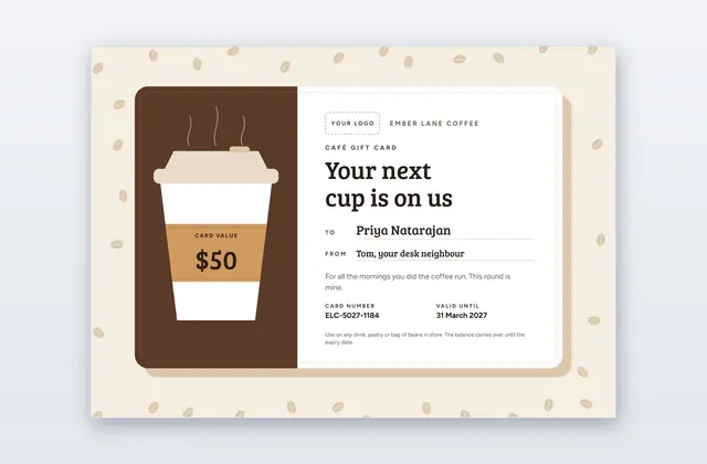 Free Coffee Shop Gift Card Template – Barista | PPT-Design