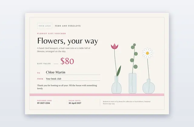 Free Florist Gift Voucher Template – Bud Vase | PPT-Design