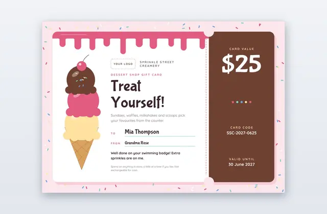 Free Dessert Shop Gift Card Template – Buttercream
