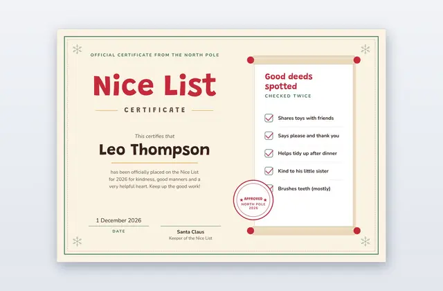 Free Nice List Certificate Template – Good Books